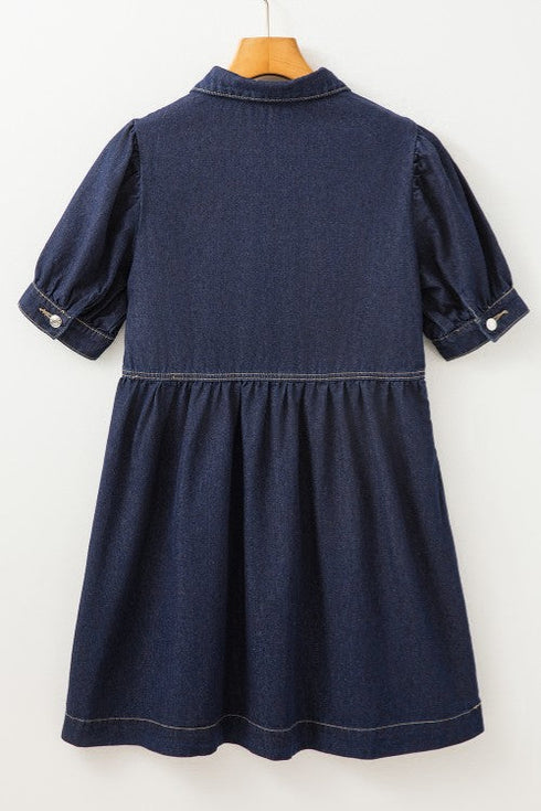 'Zadie' Puff Sleeve Denim Mini Dress - Celes Fashion